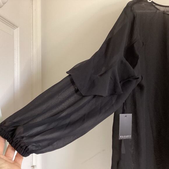 Eloquii Black Sheer Ruffle Sleeve Blouse Size 16 1X NWT - Picture 3 of 7